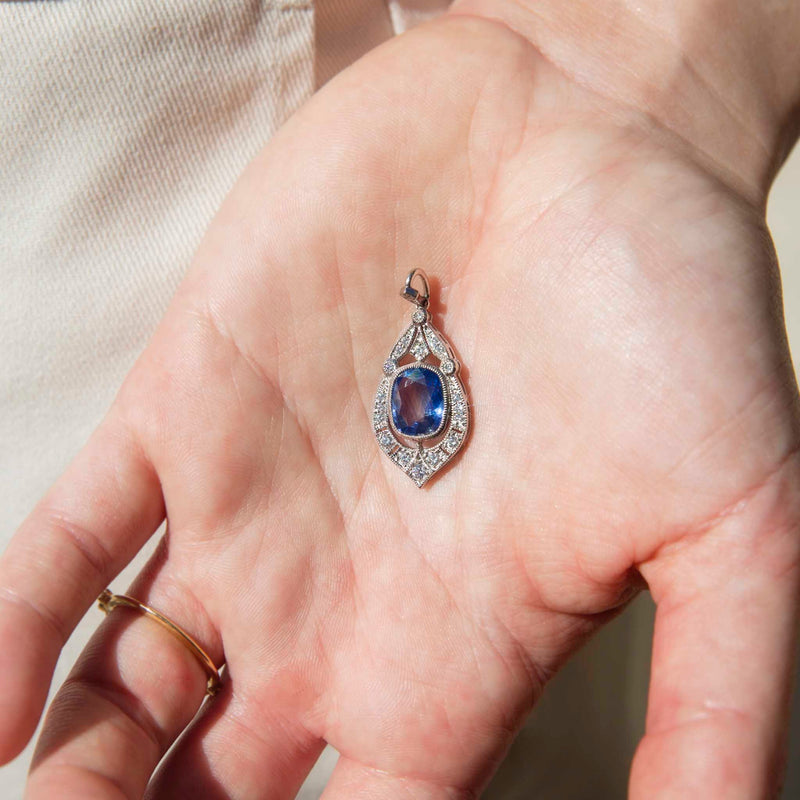 Evolet 2.86 Carat Sapphire & Diamond Platinum Pendant Rings Imperial Jewellery 