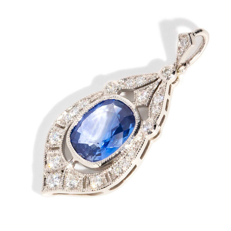 Evolet 2.86 Carat Sapphire & Diamond Platinum Pendant Rings Imperial Jewellery 