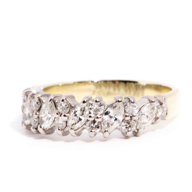 18 Carat Yellow White Gold Vintage Marquise Diamond Eternity Band