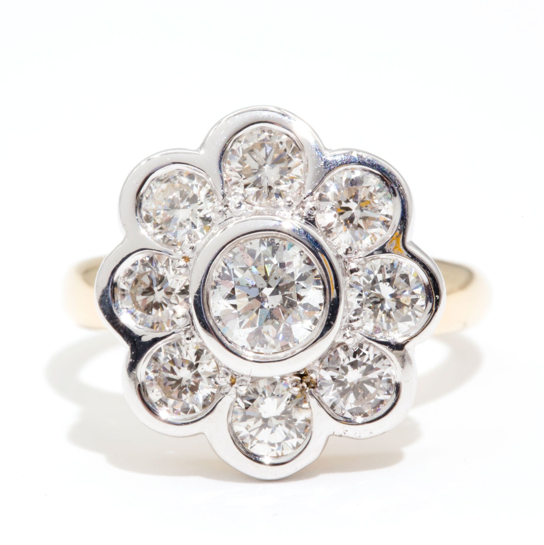 Felicity 18 Carat Yellow Gold Diamond Flower Vintage Cluster Rings Imperial Jewellery