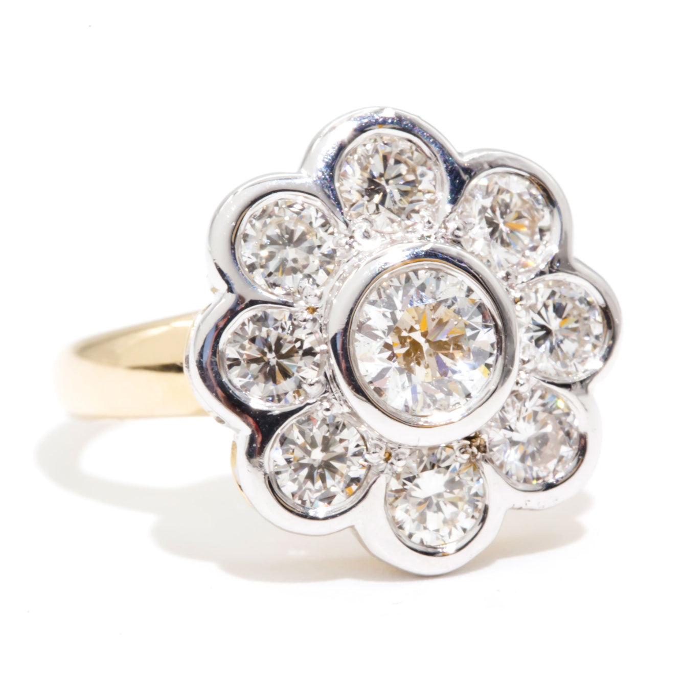 Felicity 18 Carat Yellow Gold Diamond Flower Vintage Cluster Rings Imperial Jewellery