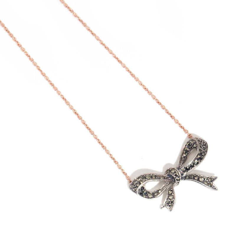 Felicity Marcasite Silver Bow Necklet 9ct Gold Chain* GTG Pendants/Necklaces Imperial Jewellery 