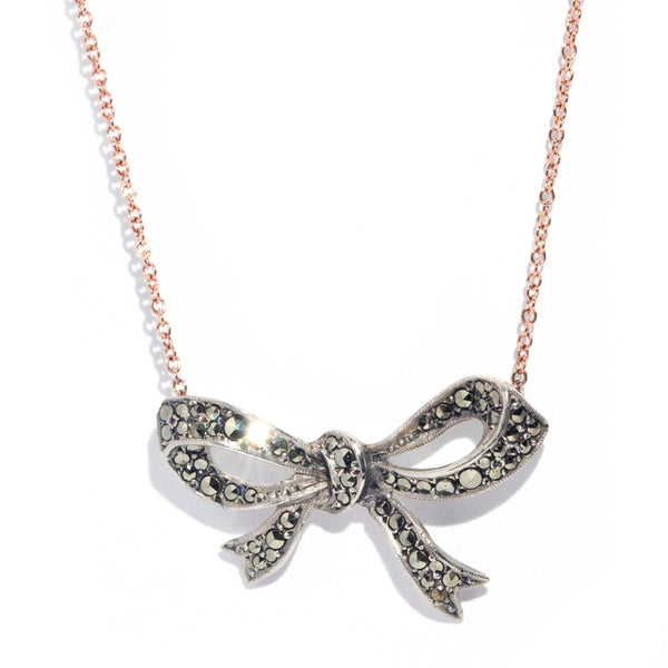 Felicity Marcasite Silver Bow Necklet 9ct Gold Chain* GTG Pendants/Necklaces Imperial Jewellery Imperial Jewellery - Hamilton 