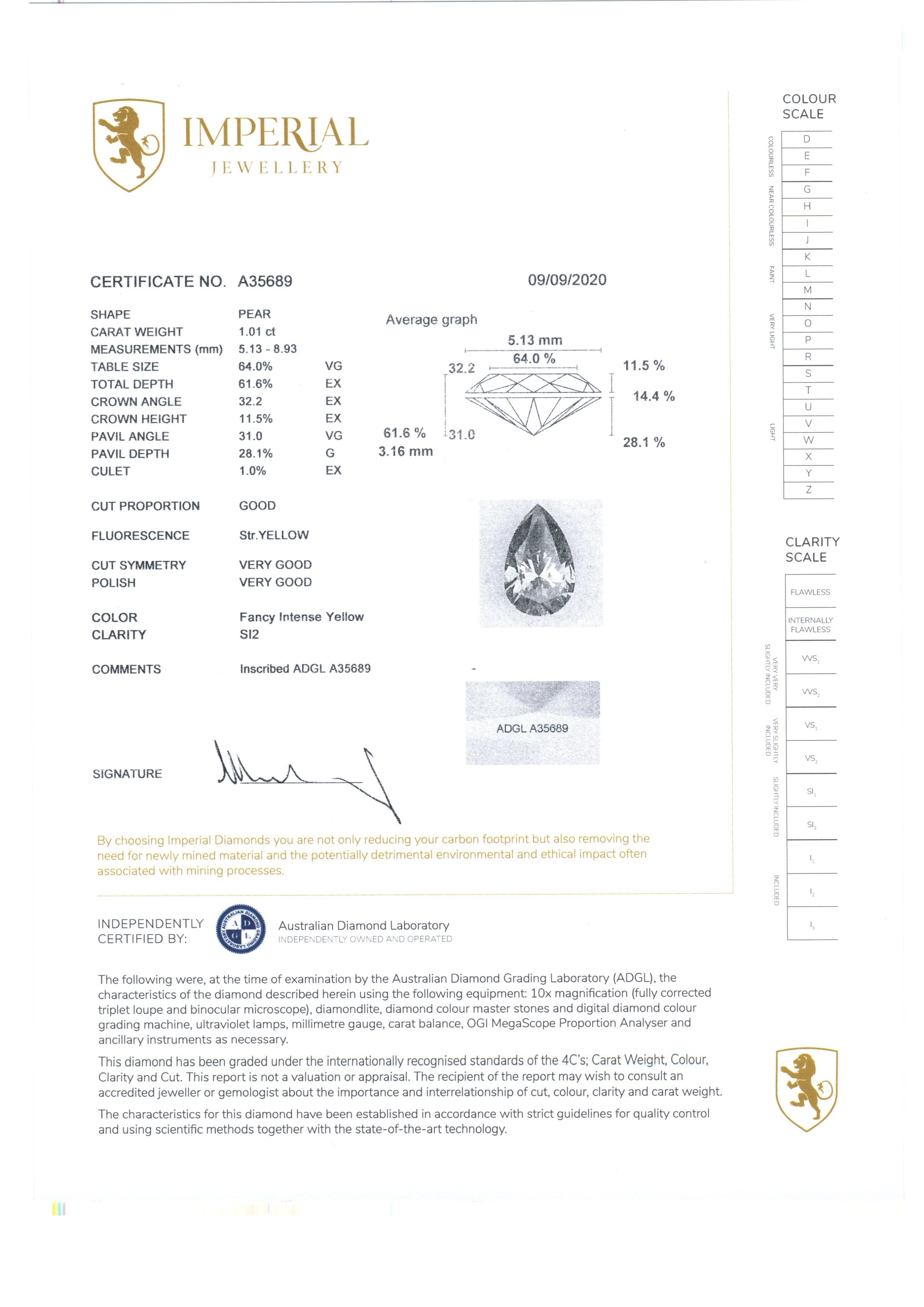 Finn 1.01 Carat Certified Fancy Yellow Diamond Ring Rings Imperial Jewellery - Auctions, Antique, Vintage & Estate 