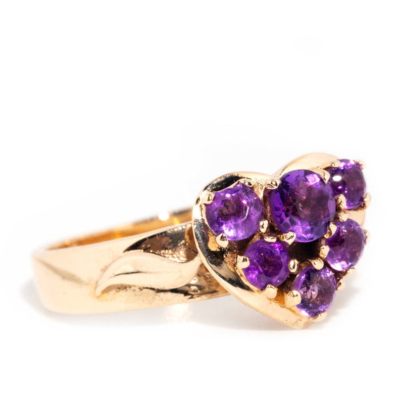 Flora 9ct Yellow Gold Amethyst Heart Cluster Ring Rings Imperial Jewellery 