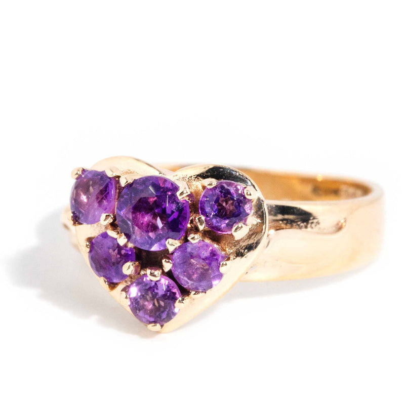 Flora 9ct Yellow Gold Amethyst Heart Cluster Ring Rings Imperial Jewellery 