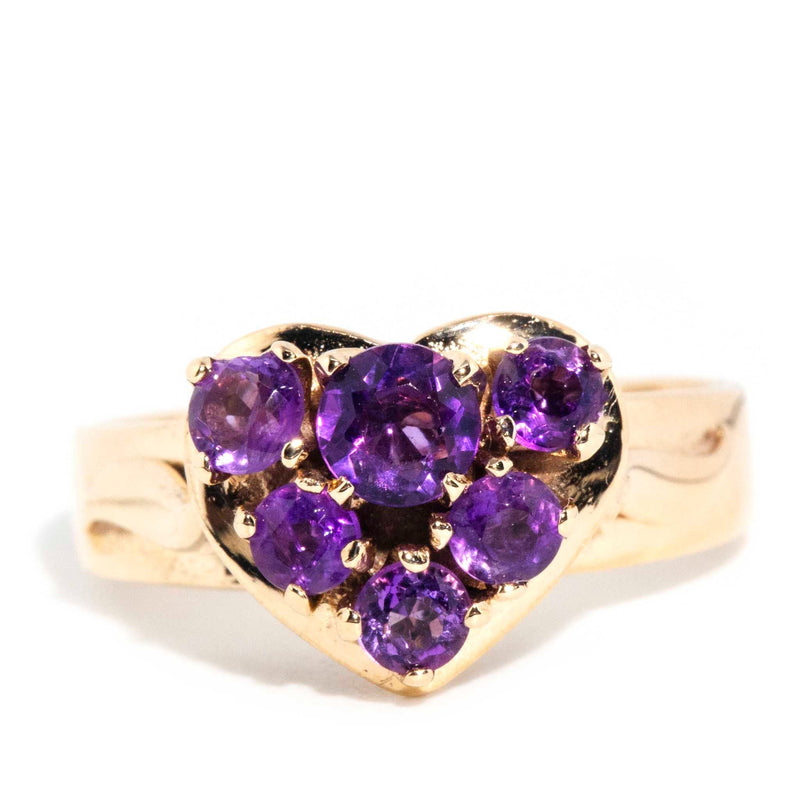 Flora 9ct Yellow Gold Amethyst Heart Cluster Ring Rings Imperial Jewellery Imperial Jewellery - Hamilton 
