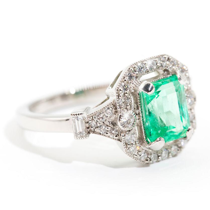 Florence 2.04 Carat Emerald & Diamond Platinum Ring Imperial Jewellery - Auctions, Antique, Vintage & Estate