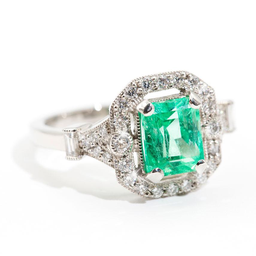 Florence 2.04 Carat Emerald & Diamond Platinum Ring Imperial Jewellery - Auctions, Antique, Vintage & Estate