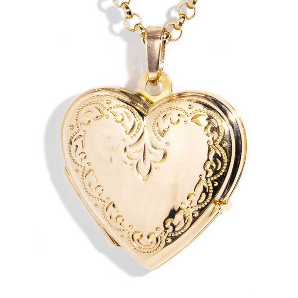 Vintage Circa 1950s Heart Locket with Belcher Chain 9 Carat Gold
