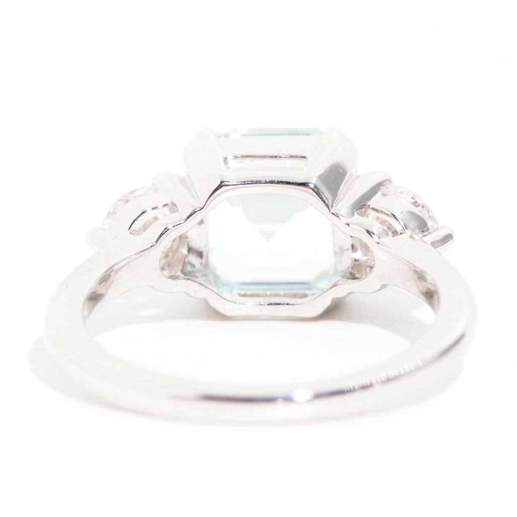 Francine xxxx Cushion Cut Aquamarine & Diamond Three Stone Ring Rings Imperial Jewellery 