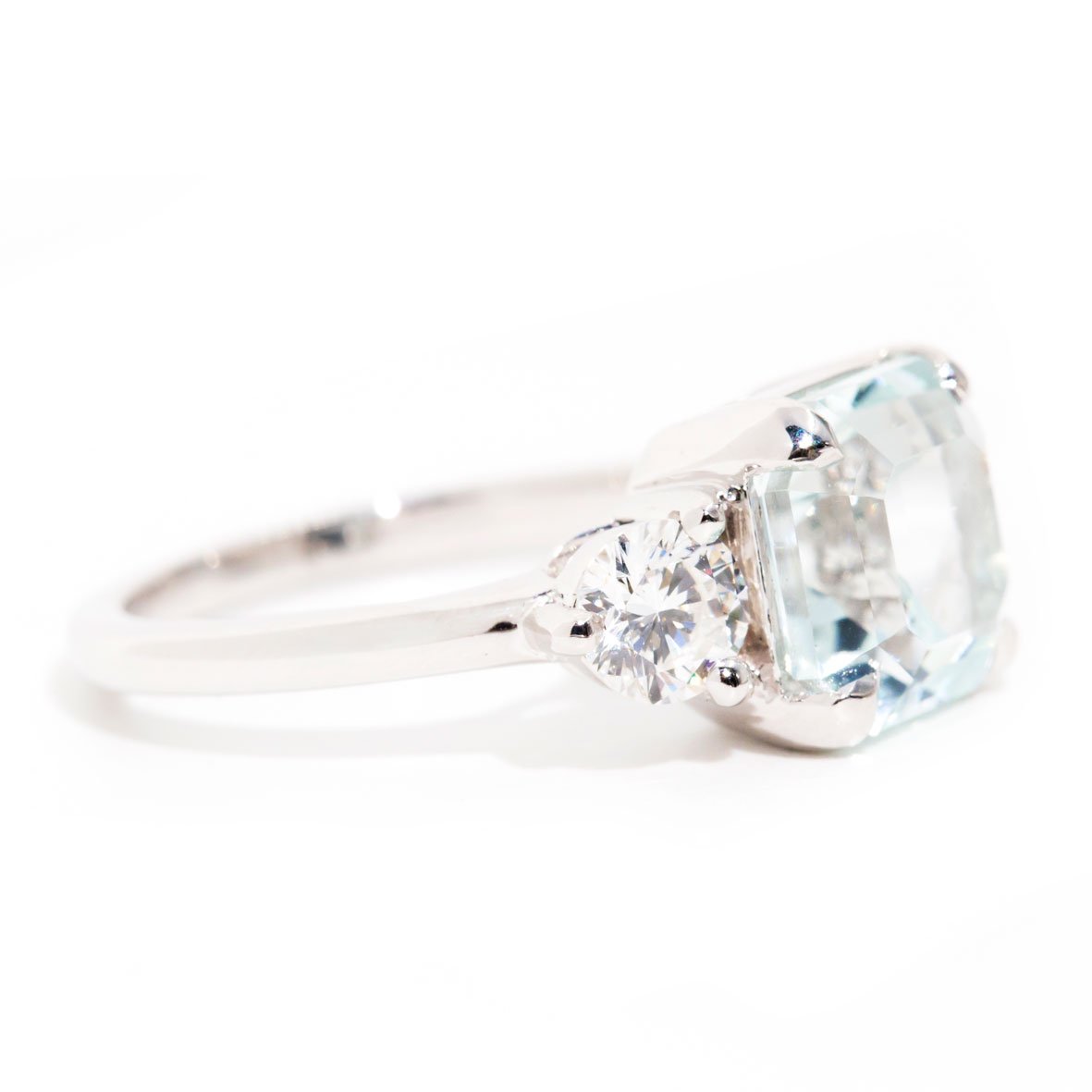 Francine xxxx Cushion Cut Aquamarine & Diamond Three Stone Ring Rings Imperial Jewellery 