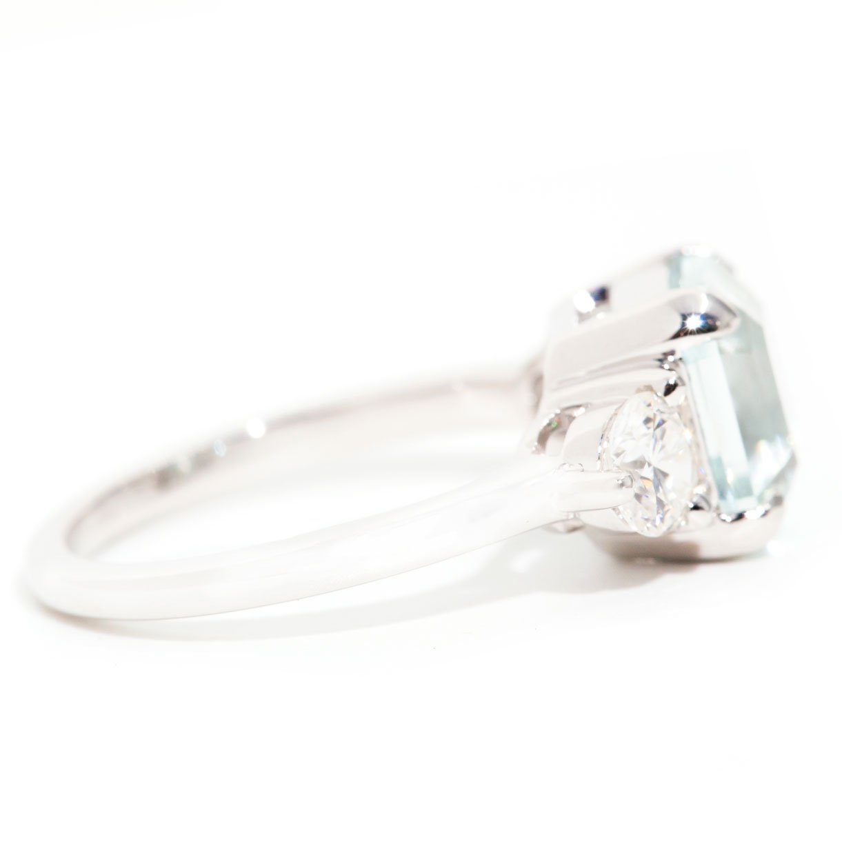 Francine xxxx Cushion Cut Aquamarine & Diamond Three Stone Ring Rings Imperial Jewellery 