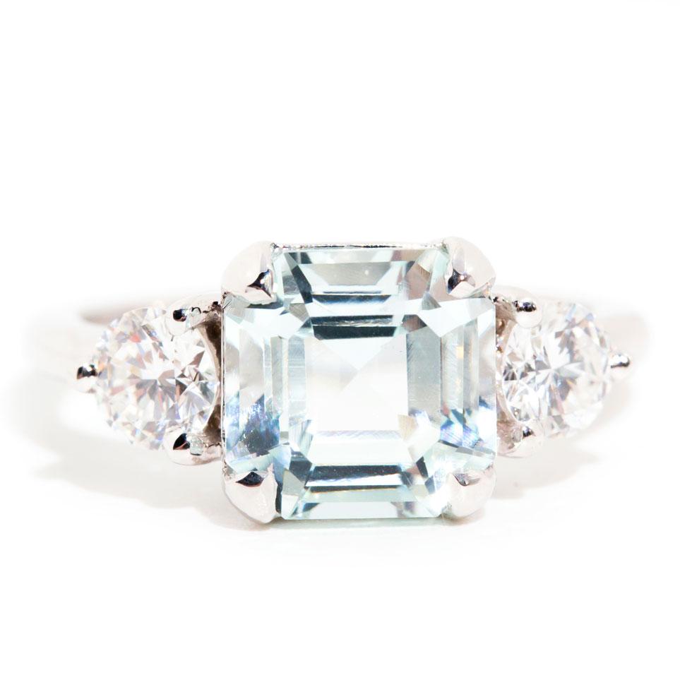 Francine xxxx Cushion Cut Aquamarine & Diamond Three Stone Ring Rings Imperial Jewellery Imperial Jewellery - Hamilton 