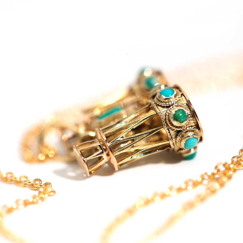 Franklin Antique Circa 1920s Diamond & Turquoise 15ct Gold Pendant* OB Pendants/Necklaces Imperial Jewellery