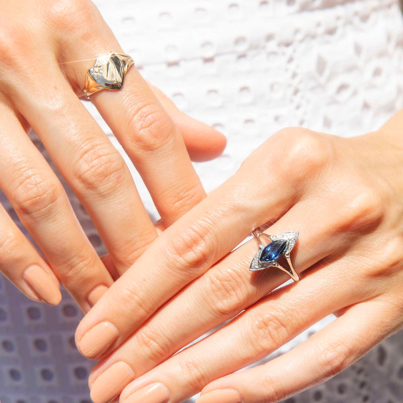 Galadriel Circa 1990s Sapphire & Diamond Ring 14ct Gold Rings Imperial Jewellery 