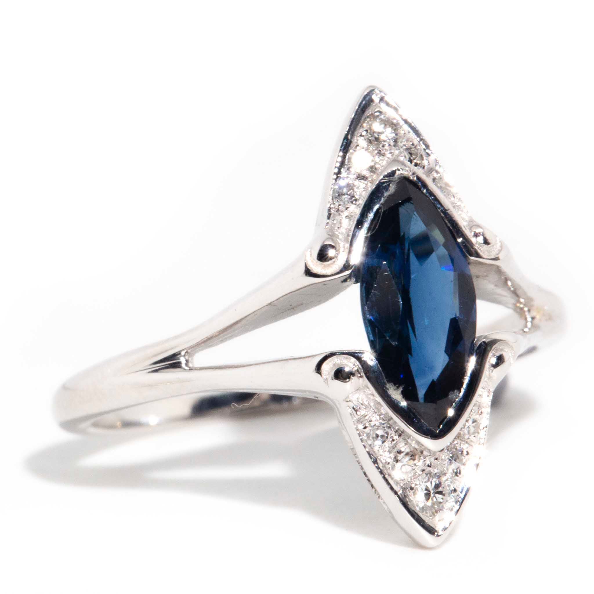 Galadriel 14ct White Gold Sapphire & Diamond Split Shank Ring* OB Gemmo $ Rings Imperial Jewellery 