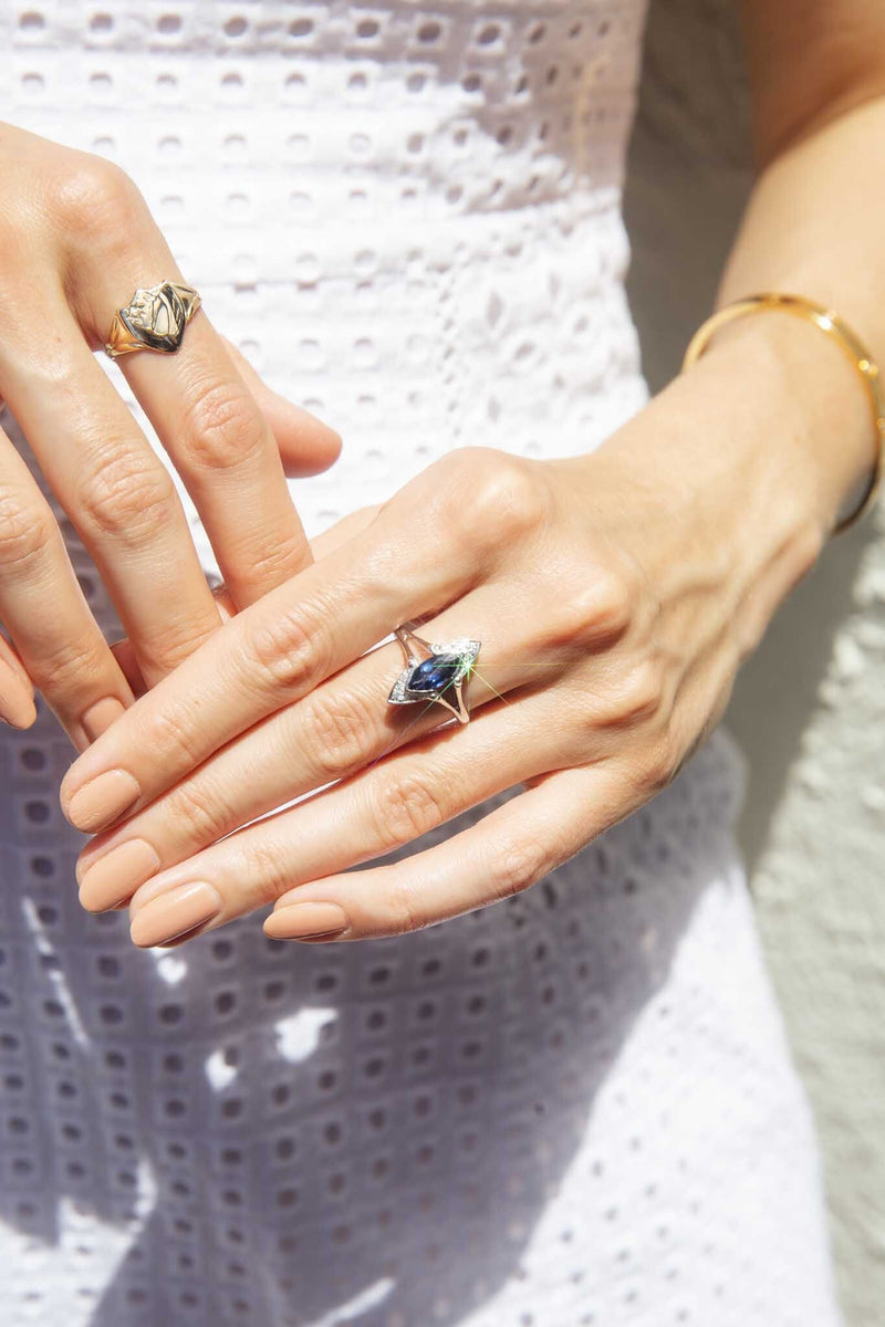 Galadriel Circa 1990s Sapphire & Diamond Ring 14ct Gold Rings Imperial Jewellery 