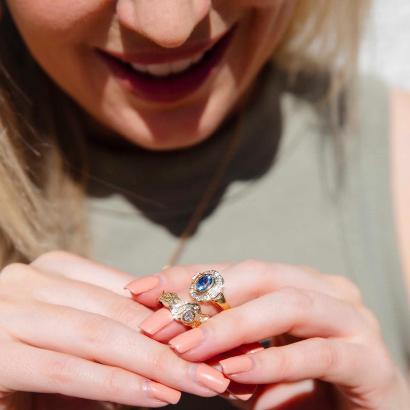 Geo Circa 1950s Ceylon Sapphire & Diamond Vintage Cluster Ring* GTG Rings Imperial Jewellery