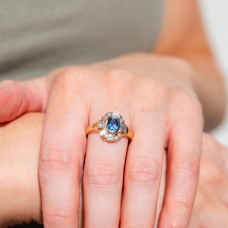 Antique style diamond sapphire ring