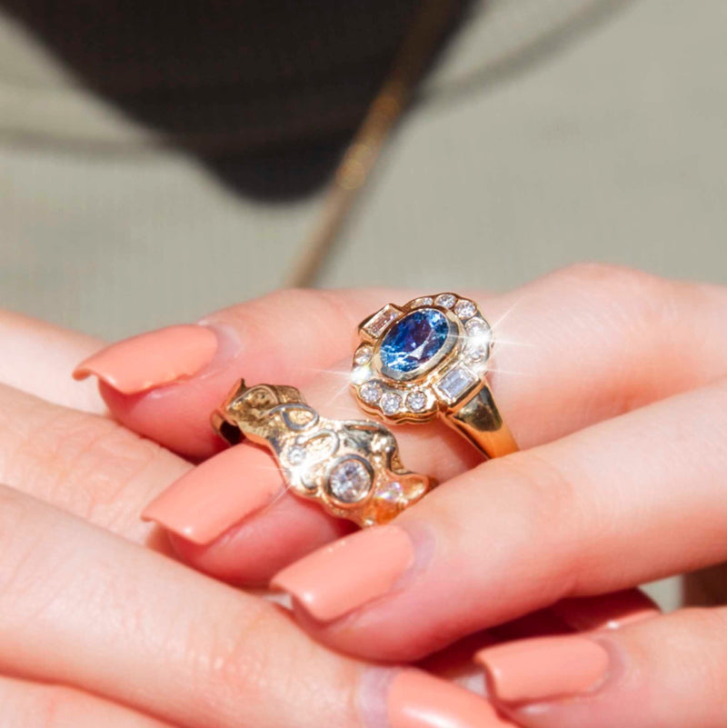 Geo Circa 1950s Ceylon Sapphire & Diamond Vintage Cluster Ring* GTG Rings Imperial Jewellery