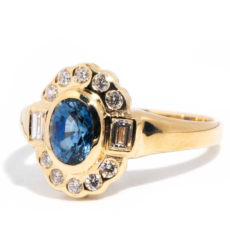 Geo Circa 1950s Ceylon Sapphire & Diamond Vintage Cluster Ring* OB Rings Imperial Jewellery