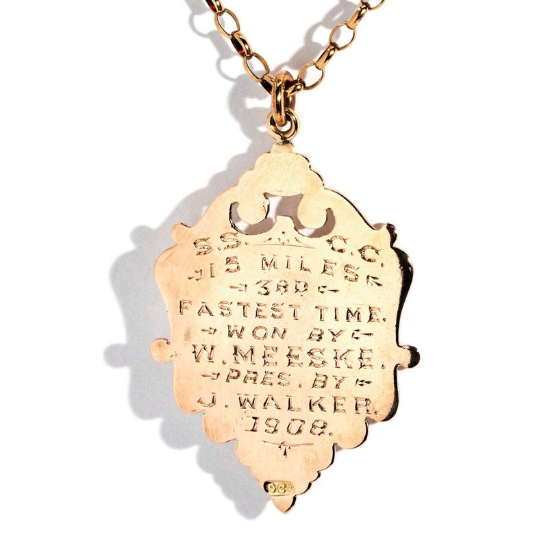 Geraldine Antique 1908 Shield Pendant & Vintage Chain 9ct Gold* DRAFT Pendants/Necklaces Imperial Jewellery 