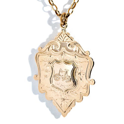 Geraldine Antique 1908 Shield Pendant & Vintage Chain 9ct Gold* DRAFT Pendants/Necklaces Imperial Jewellery Imperial Jewellery - Hamilton 