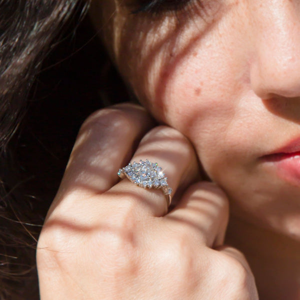 Gigi Platinum Vintage Diamond Cluster Engagement Ring Rings Imperial Jewellery - Auctions, Antique, Vintage & Estate 