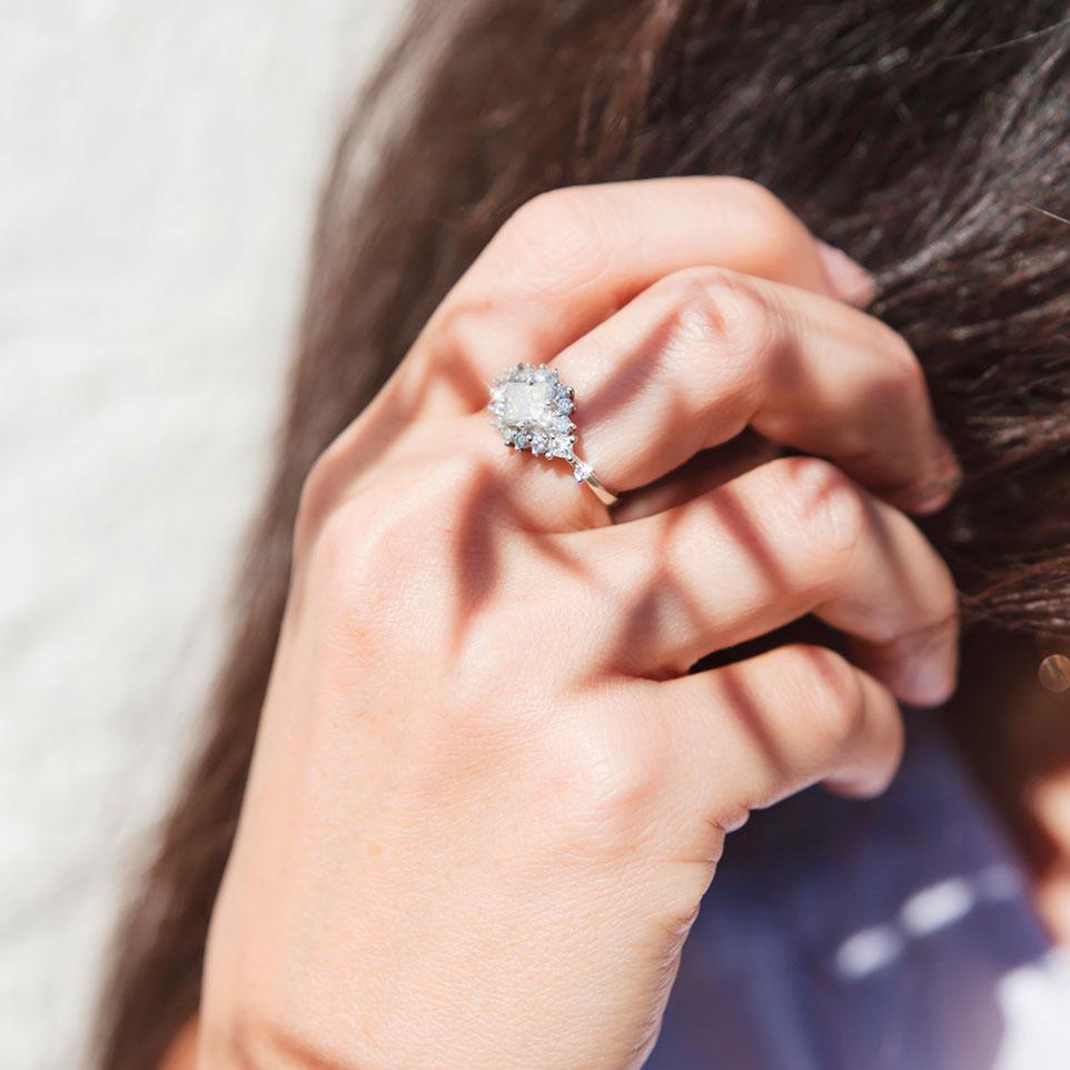 Gigi Platinum Vintage Diamond Cluster Engagement Ring Rings Imperial Jewellery - Auctions, Antique, Vintage & Estate 