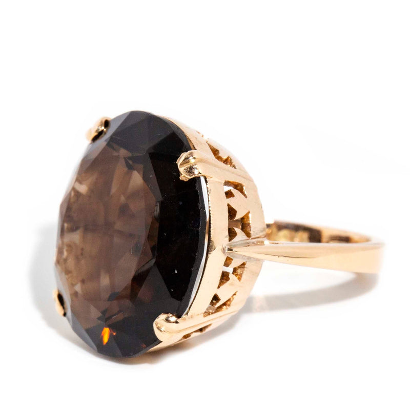 Gladys 1960s Smoky Quartz Cocktail Ring 14ct Gold Rings Imperial Jewellery 