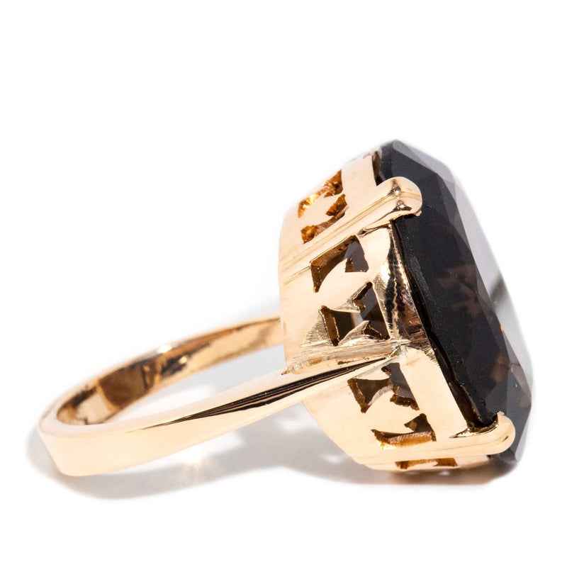 Gladys 1960s Smoky Quartz Cocktail Ring 14ct Gold Rings Imperial Jewellery 