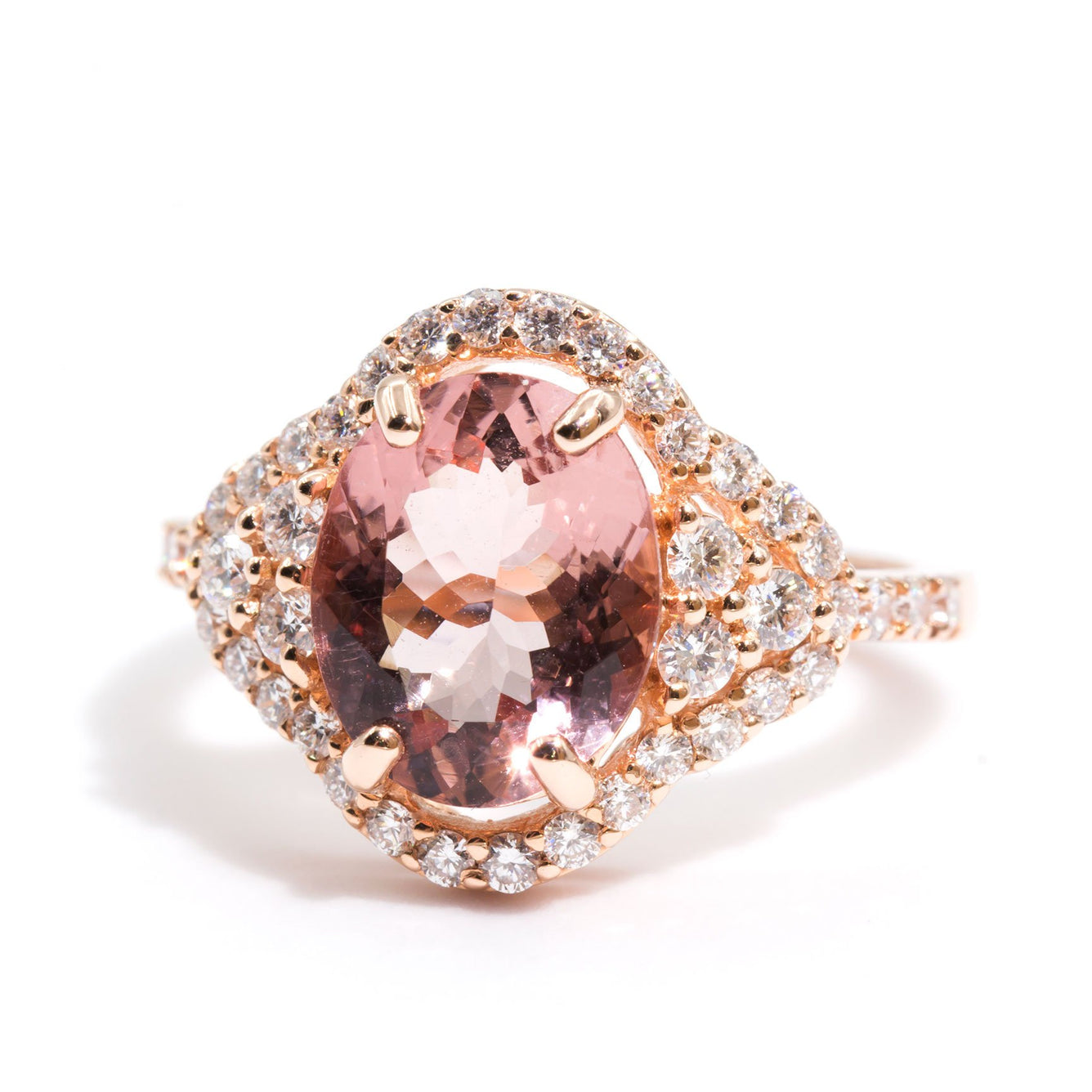 Hailey Morganite & Diamond Halo Ring Imperial Jewellery - Auctions, Antique, Vintage & Estate 