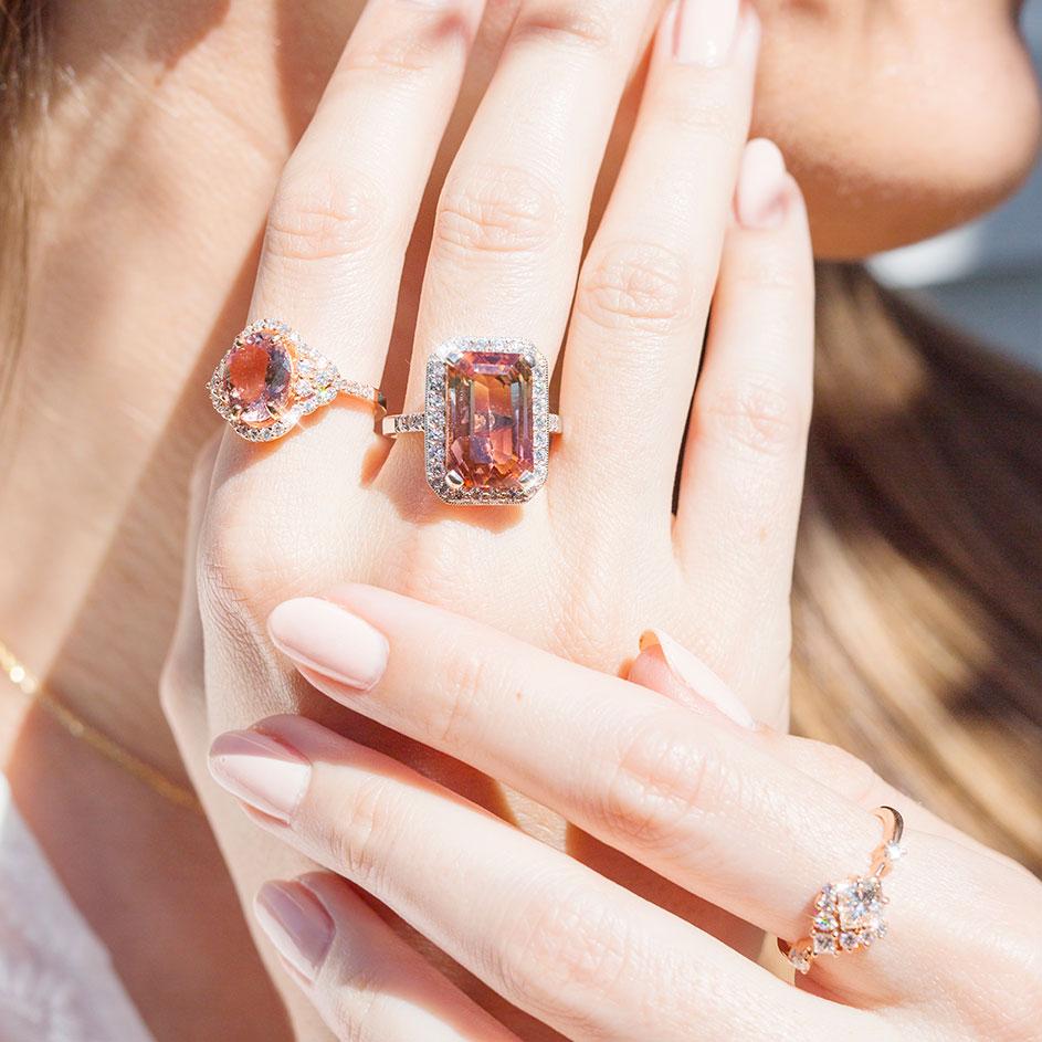Hailey Morganite & Diamond Halo Ring Imperial Jewellery - Auctions, Antique, Vintage & Estate 