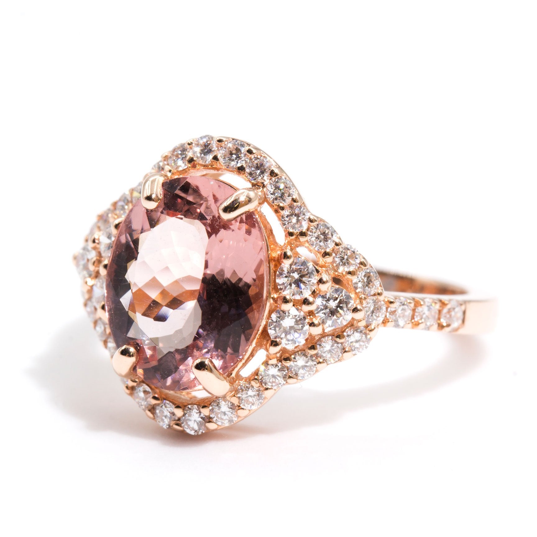 Hailey Morganite & Diamond Halo Ring Imperial Jewellery - Auctions, Antique, Vintage & Estate 
