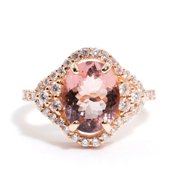 Hailey Morganite & Diamond Halo Ring Imperial Jewellery - Auctions, Antique, Vintage & Estate 