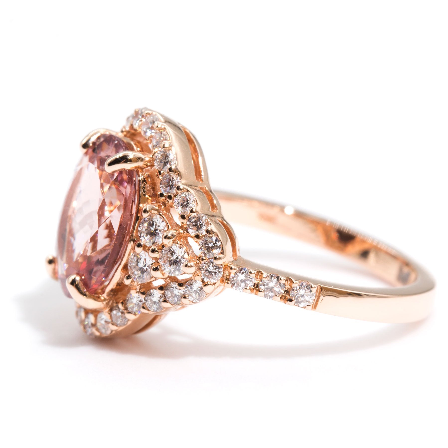Hailey Morganite & Diamond Halo Ring Imperial Jewellery - Auctions, Antique, Vintage & Estate 