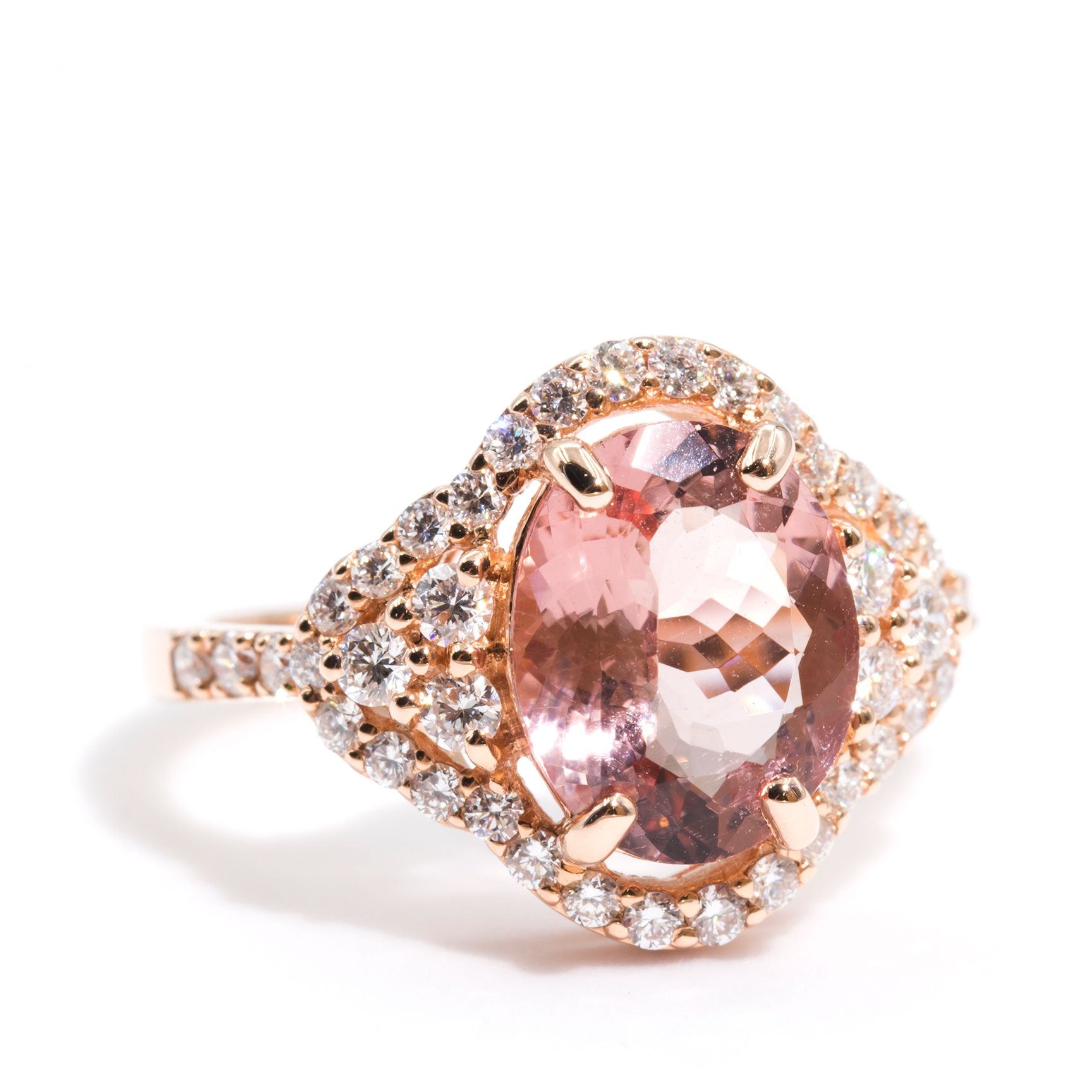 Hailey Morganite & Diamond Halo Ring Imperial Jewellery - Auctions, Antique, Vintage & Estate 