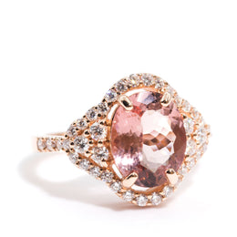 Hailey Morganite & Diamond Halo Ring Imperial Jewellery - Auctions, Antique, Vintage & Estate 