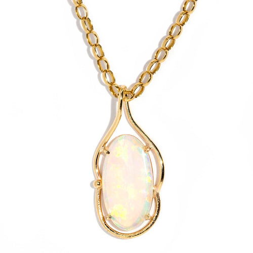 Hannah Crystal Opal Pendant & Chain 9K Yellow Gold