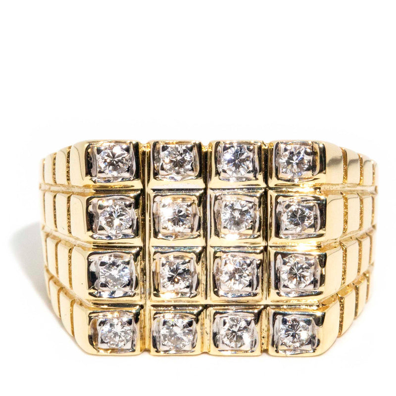 Vintage Circa 1990s 14 Carat Yellow Gold Flat Top Diamond Signet
