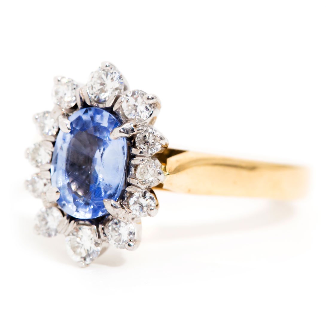 Harlow 18ct Gold Ceylon Sapphire & Diamond Vintage Halo Cluster Ring* Gemmo Rings Imperial Jewellery