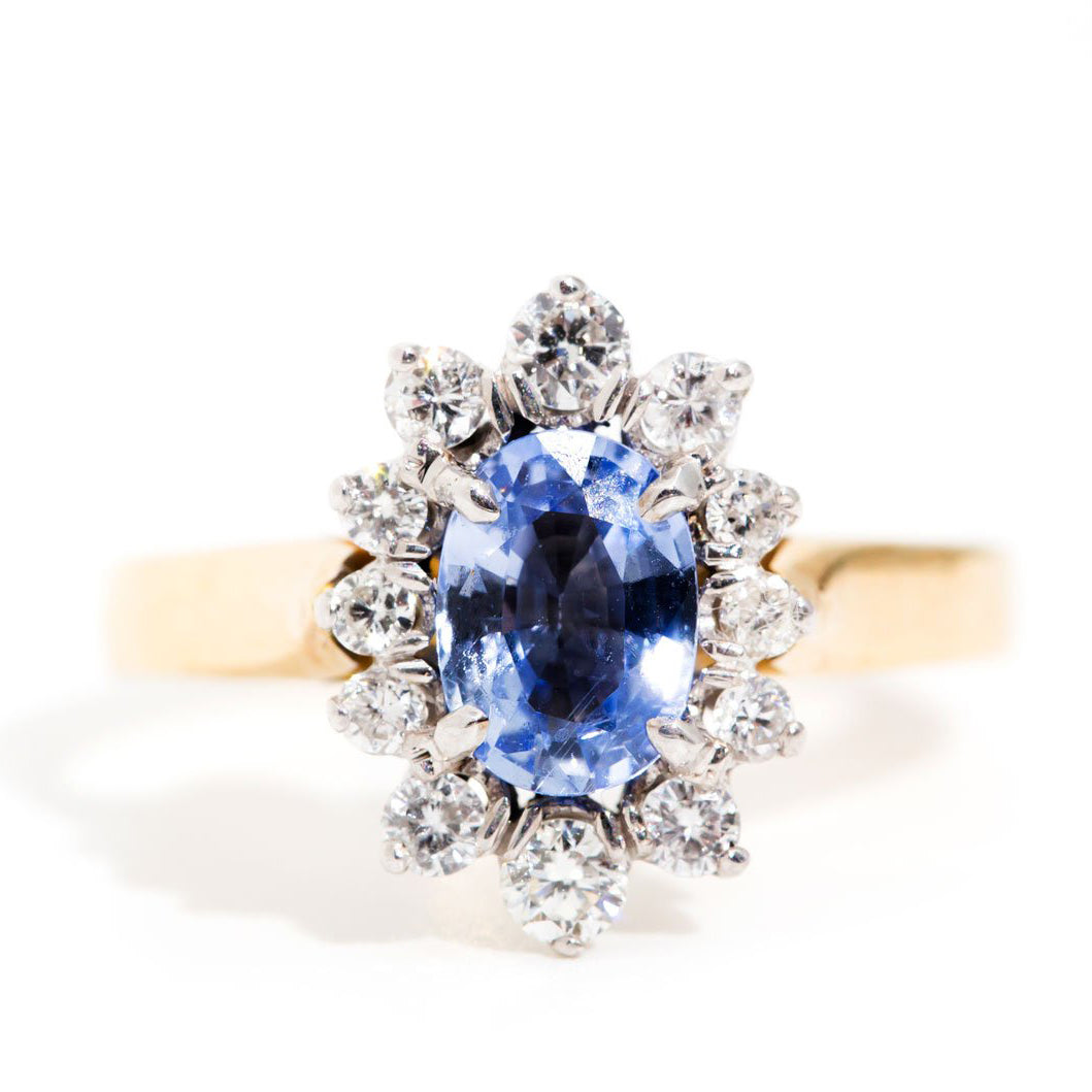 Harlow Ceylon Sapphire & Diamond Vintage Halo Ring Rings Imperial Jewellery 