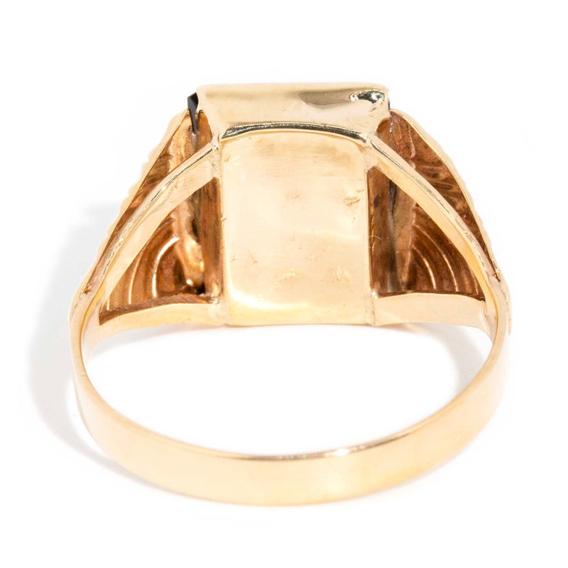 Harvey 1960s Onyx Signet Ring 9ct Yellow Gold Rings Imperial Jewellery 
