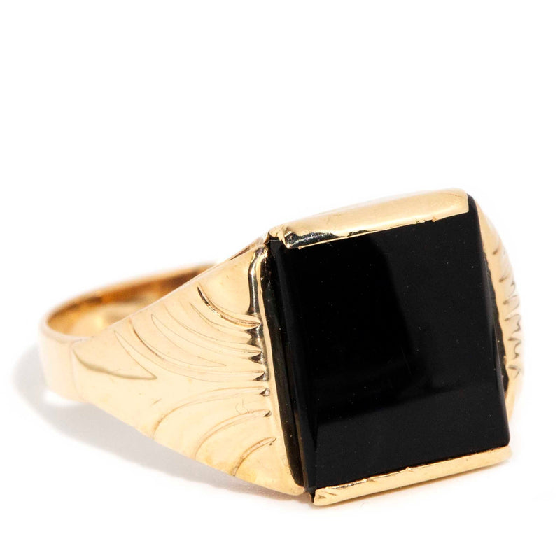 Harvey 1960s Onyx Signet Ring 9ct Yellow Gold Rings Imperial Jewellery 