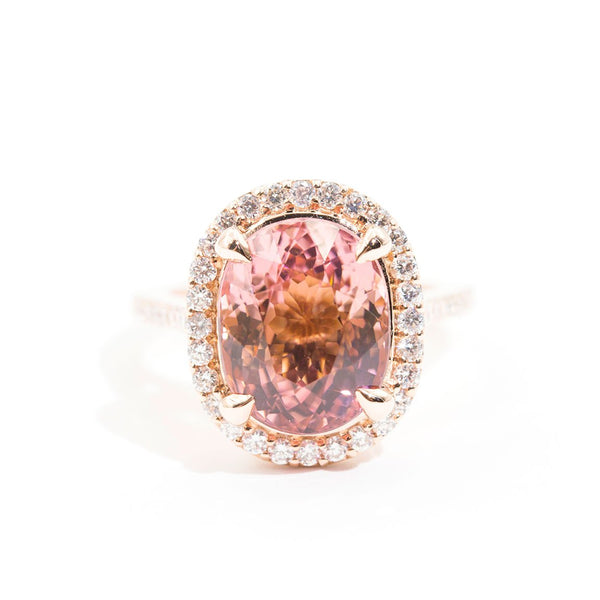 Havana 8.32 Carat Tourmaline & Diamond Halo Ring Rings Imperial Jewellery - Auctions, Antique, Vintage & Estate 