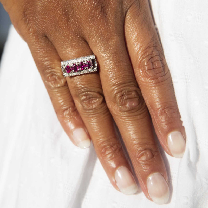 Hazel 1970s Ruby & Diamond Filigree Ring 18ct White Gold* DRAFT Rings Imperial Jewellery 