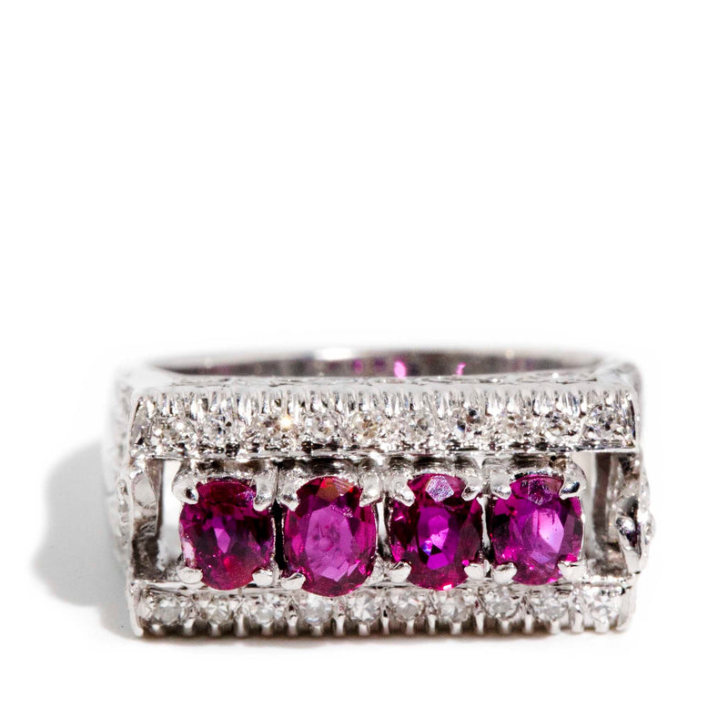 Hazel 1970s Ruby & Diamond Filigree Ring 18ct White Gold* DRAFT Rings Imperial Jewellery Imperial Jewellery - Hamilton 