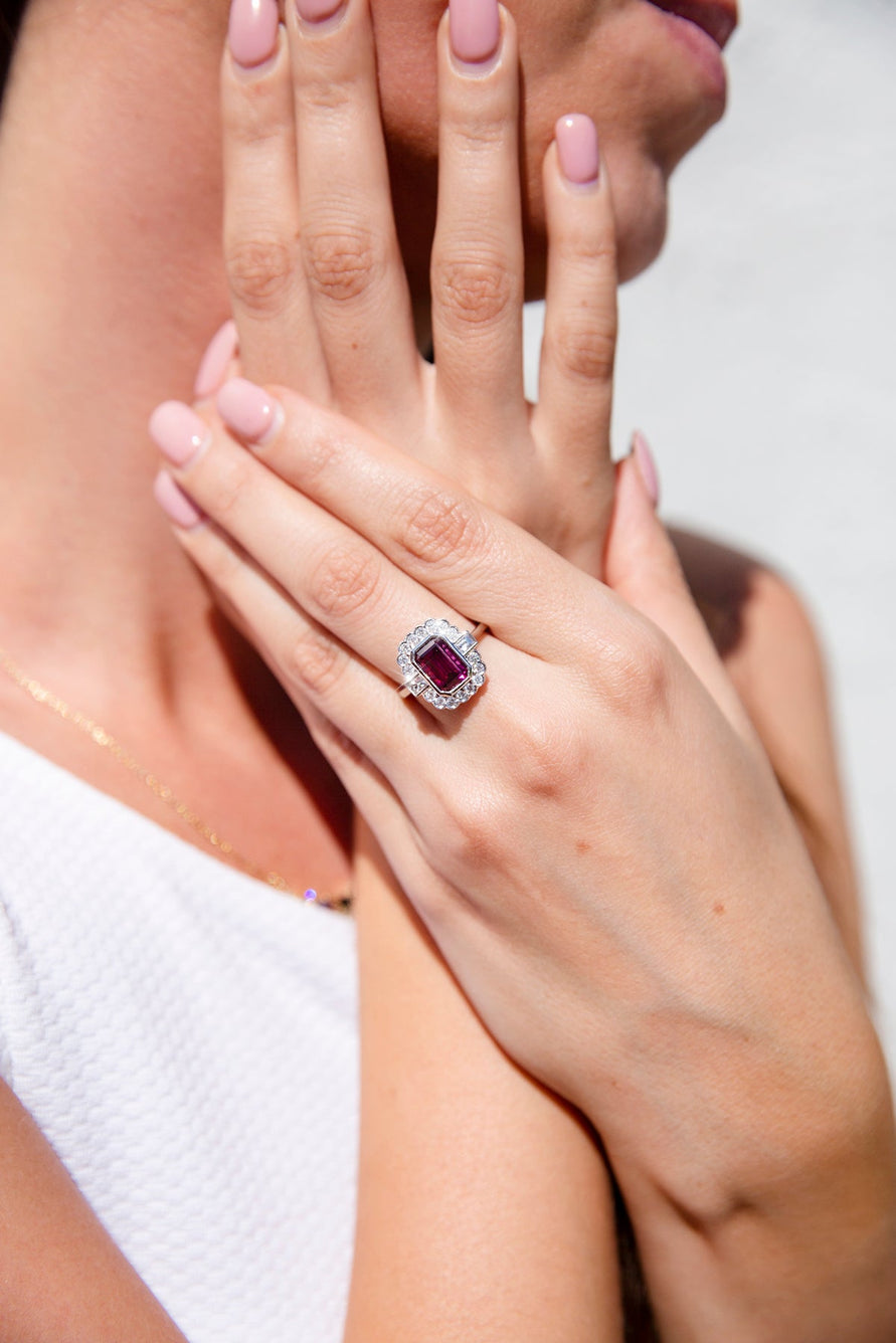 Hazel 2.77ct Fuchsia Tourmaline & Diamond Scalloped Halo Ring* GTG Rings Imperial Jewellery 