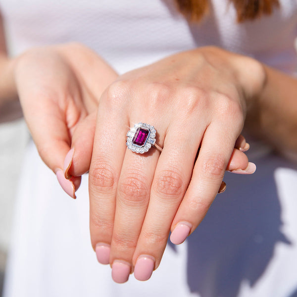 Hazel 2.77ct Fuchsia Tourmaline & Diamond Scalloped Halo Ring* GTG Rings Imperial Jewellery 